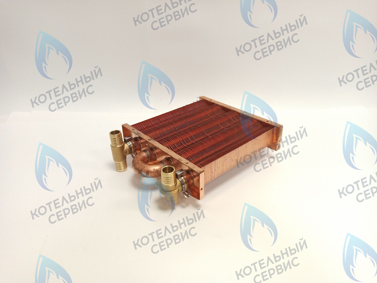 EM021-180-02-Фитинг-Комп Теплообменник первичный основной (с фитингами) 180мм 85 FIN (130-200 HSG/ICH/MSC) (3318108610, 3318108640) DAEWOO в Самаре